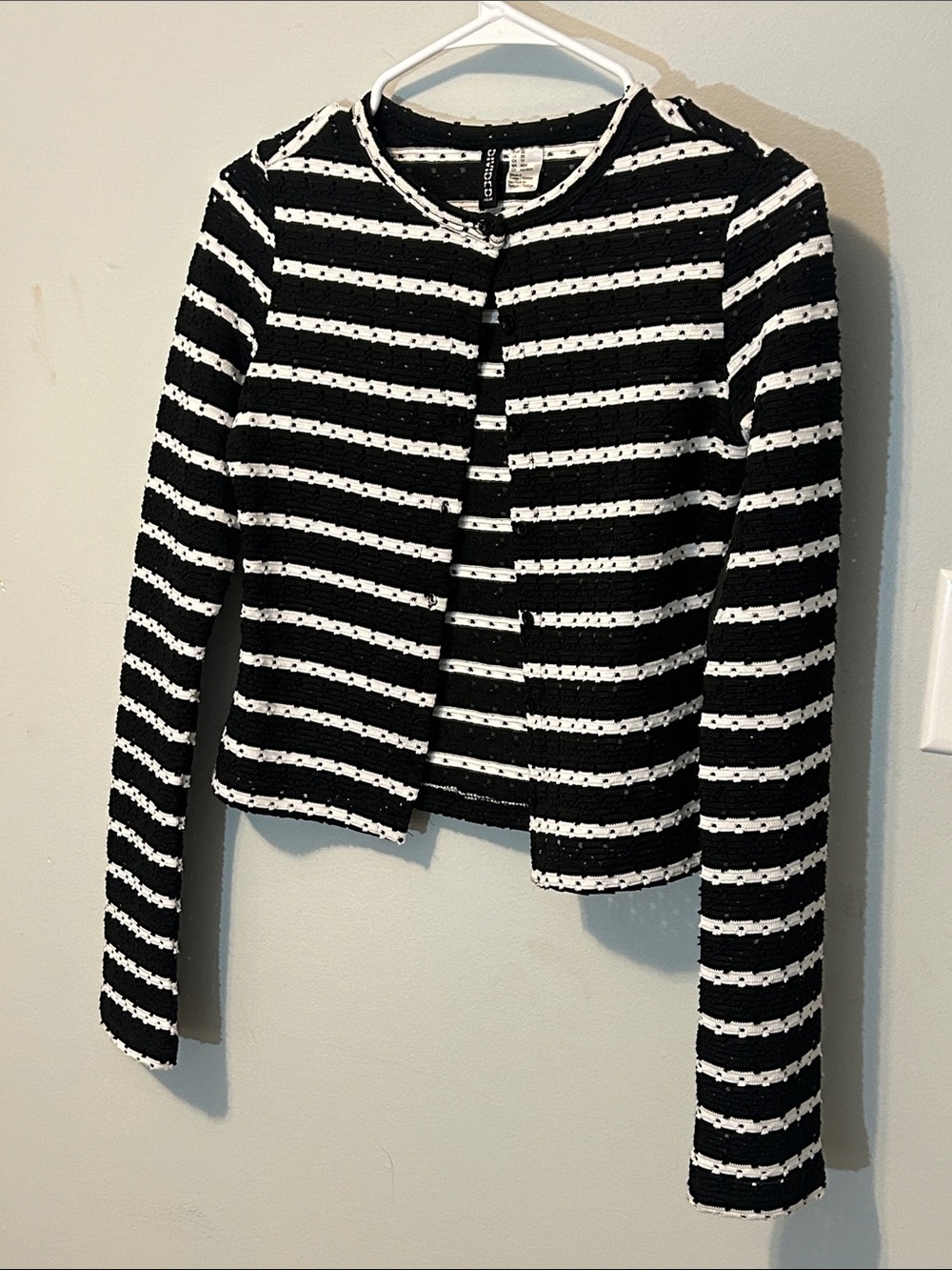 H&M Divided Black & White Striped Cropped Knit Jacket